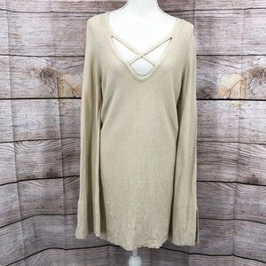 Free People Cream Criss Cross Oversized Knit Tunic Size M